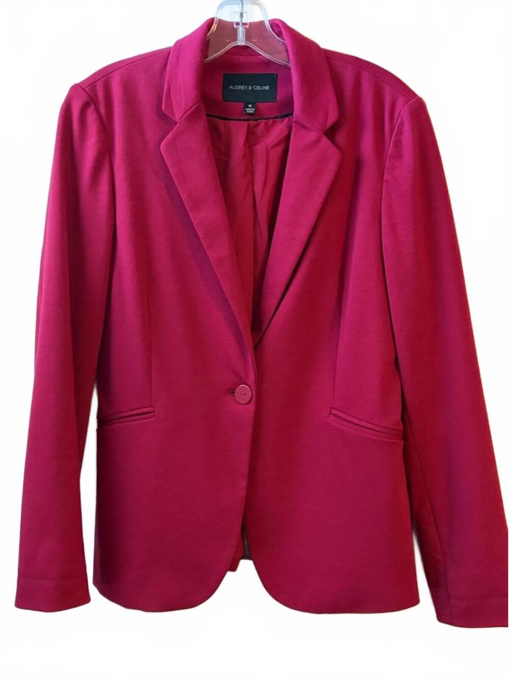 Audrey Celine Magenta One-Button Blazer Career Jacket